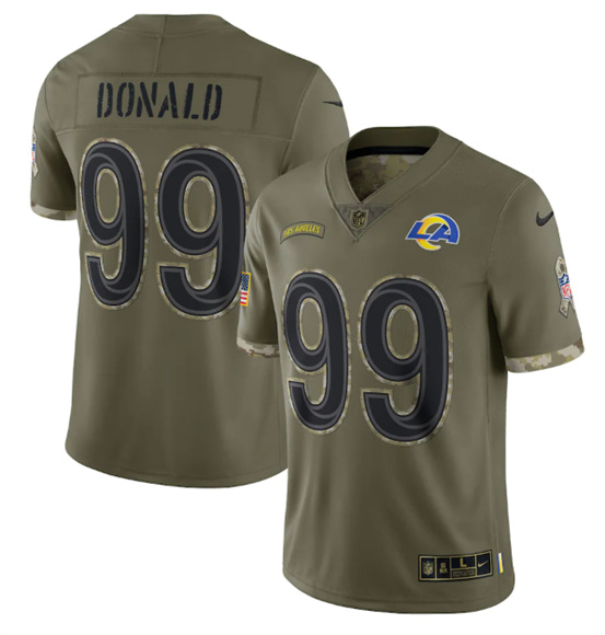 Men's Los Angeles Rams #99 Aaron Donald 2022 Olive Salute To Service Limited Stitched Jersey - Click Image to Close